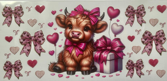 Pink Bow & Hearts Cow