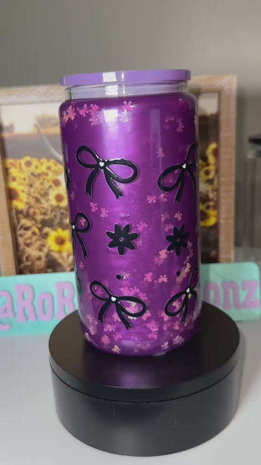 16oz Purple Bow Mica Glass Tumbler